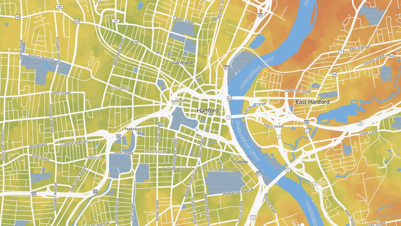 Bike Grade map of 06103, CT