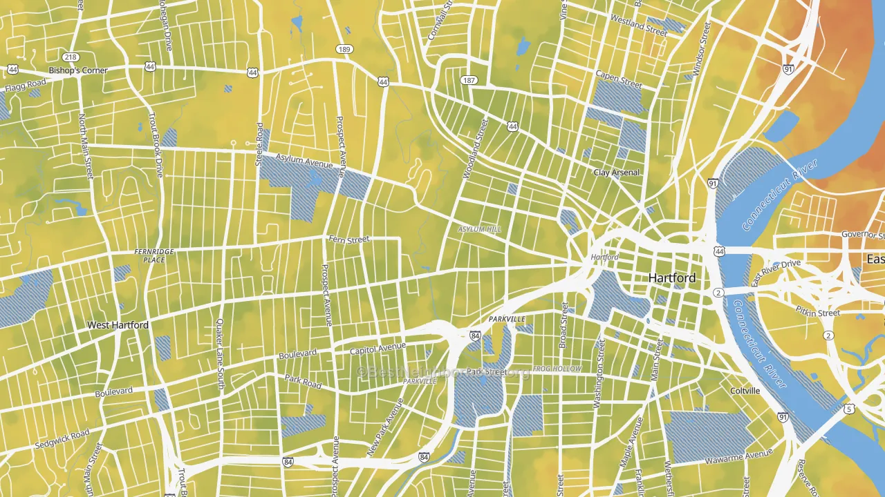 Bike Grade map of 06105, CT