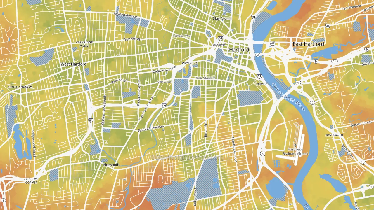 Bike Grade map of 06106, CT