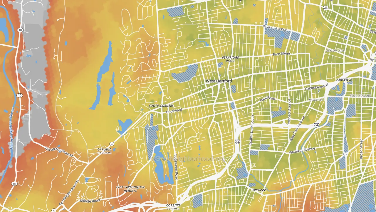 Bike Grade map of 06107, CT