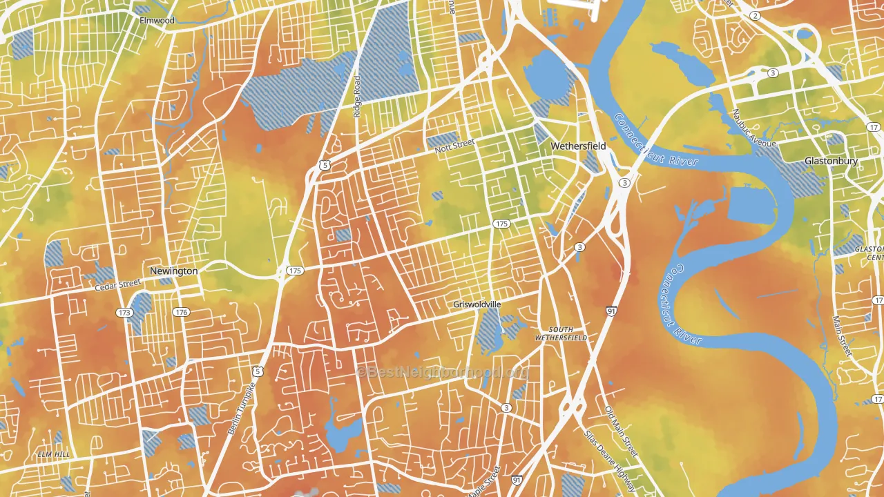 Bike Grade map of 06109, CT