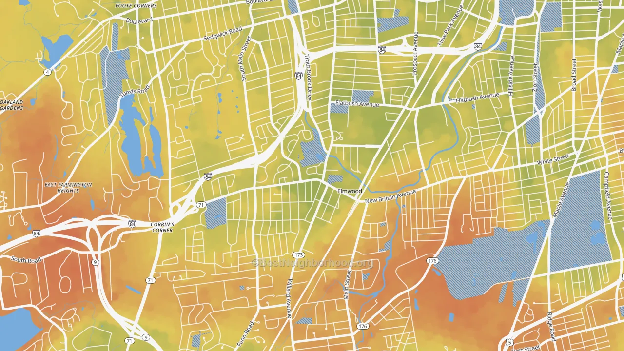 Bike Grade map of 06110, CT