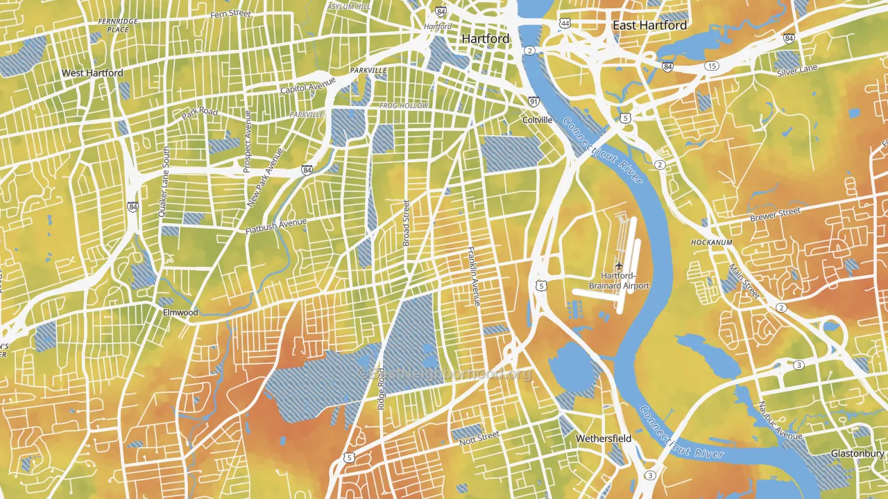 Bike Grade map of 06114, CT
