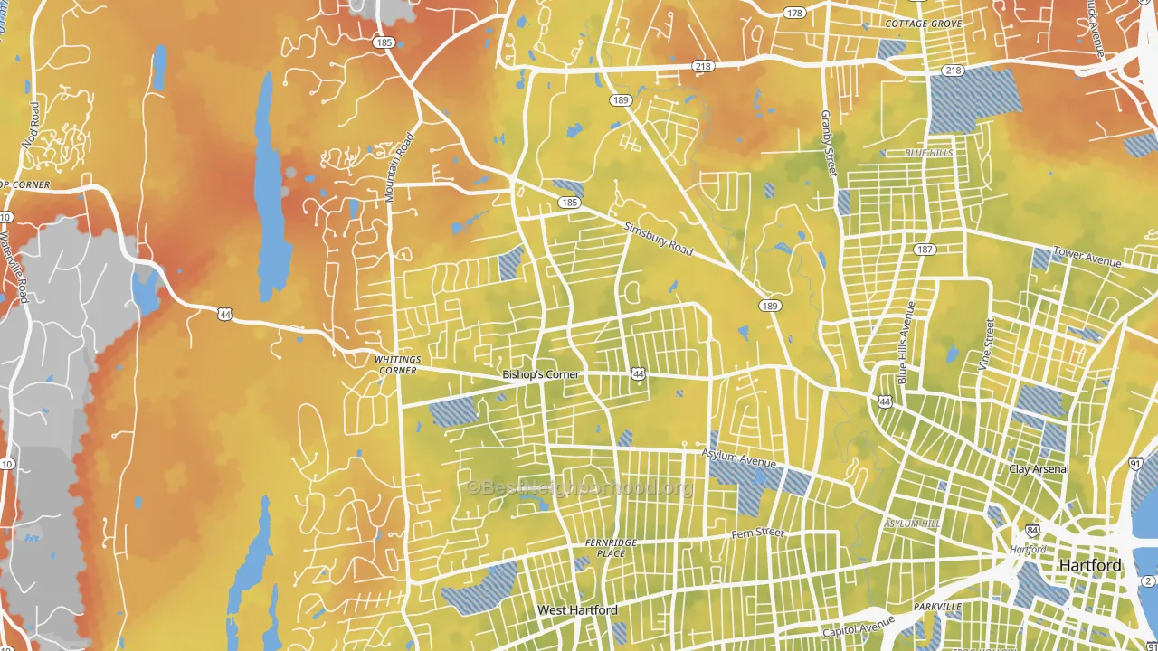 Bike Grade map of 06117, CT