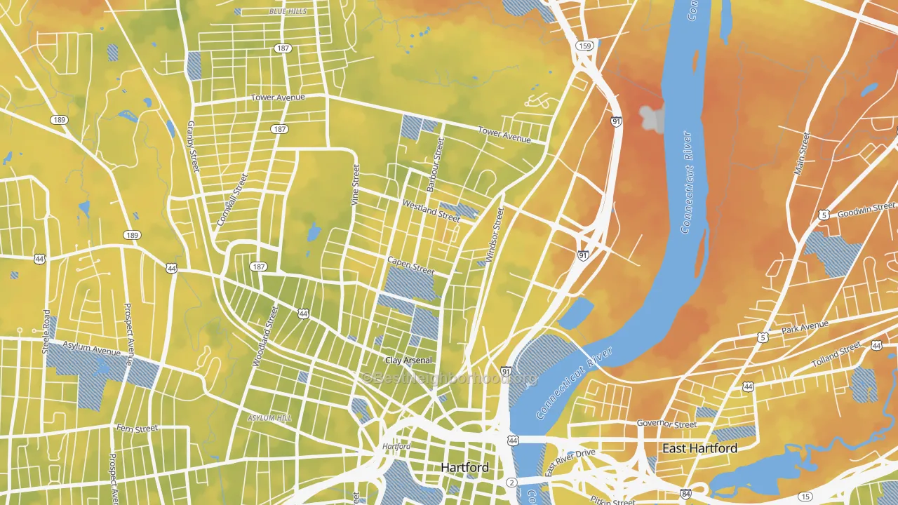Bike Grade map of 06120, CT