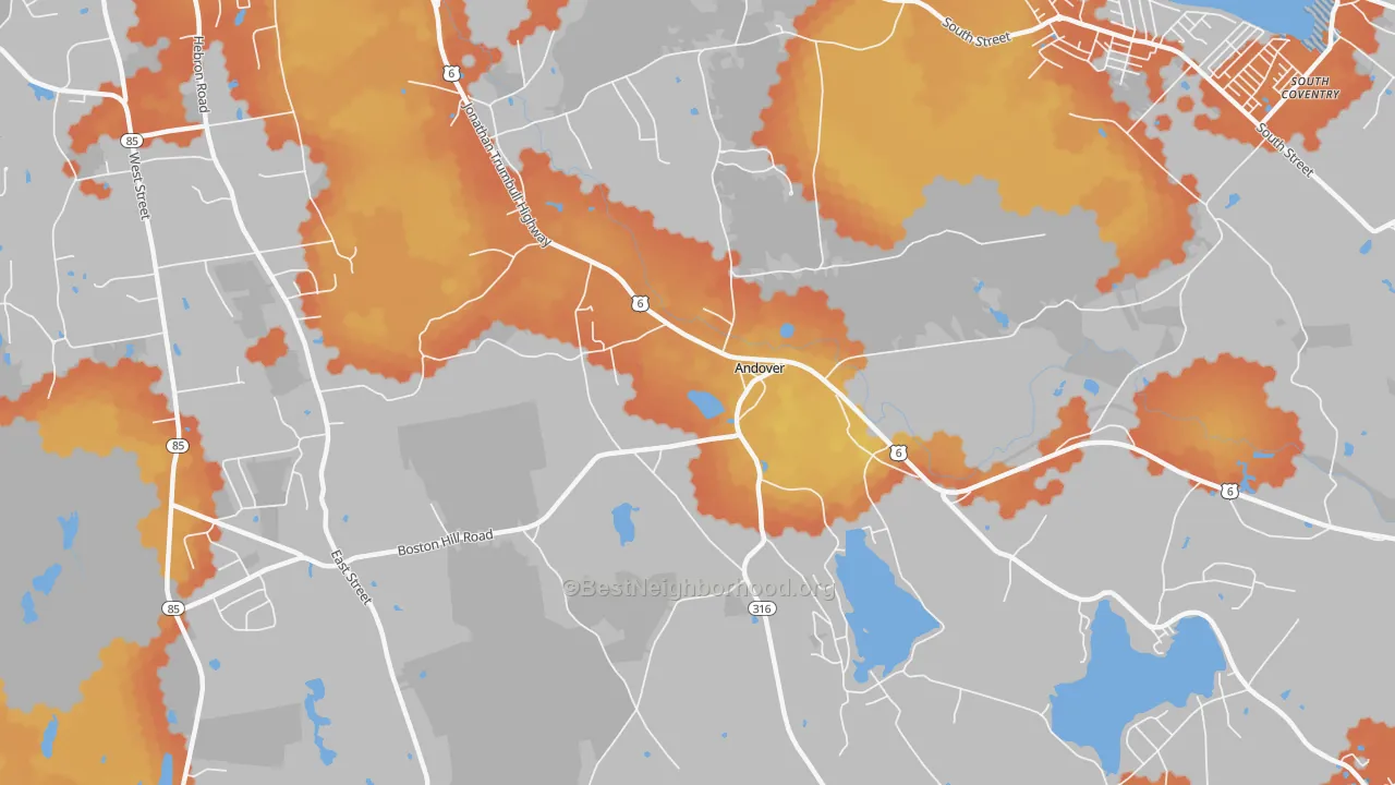 Bike Grade map of 06232, CT