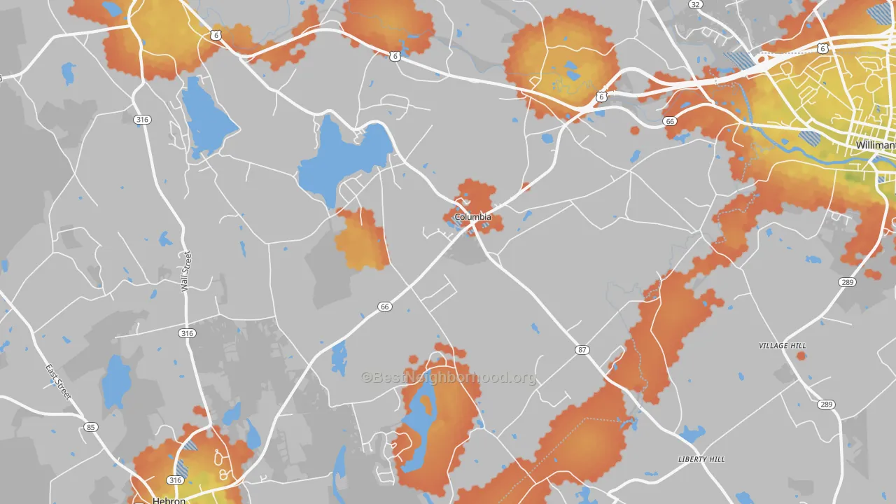 Bike Grade map of 06237, CT
