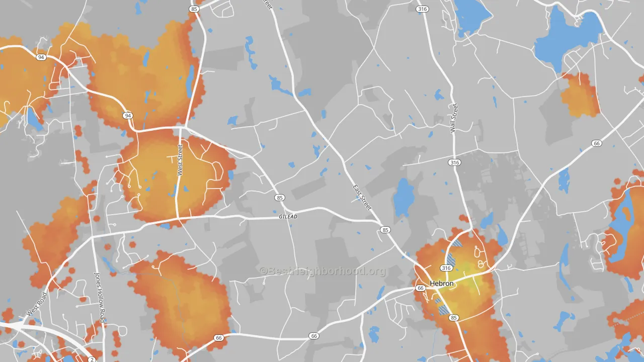 Bike Grade map of 06248, CT