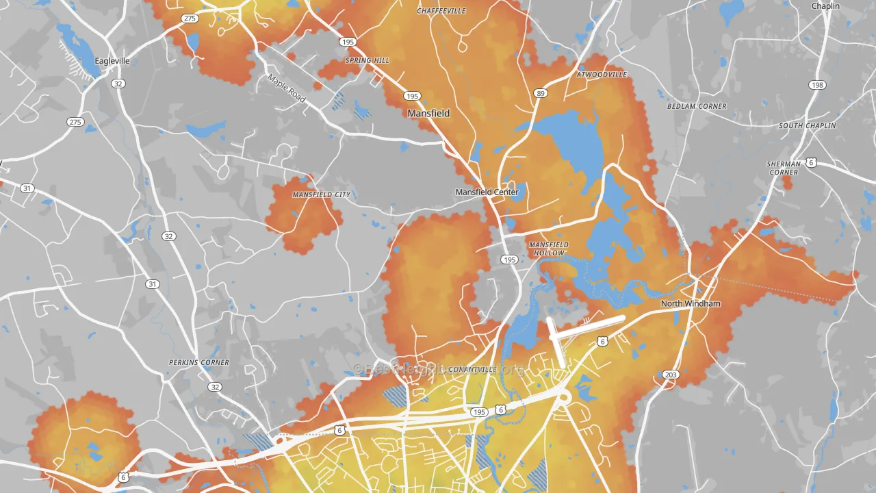 Bike Grade map of 06250, CT