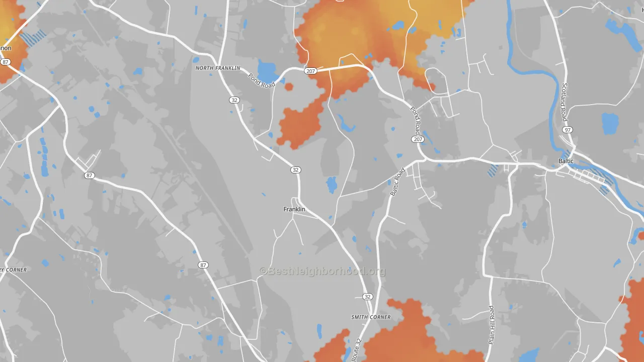 Bike Grade map of 06254, CT