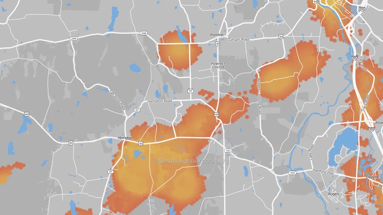Bike Grade map of 06259, CT