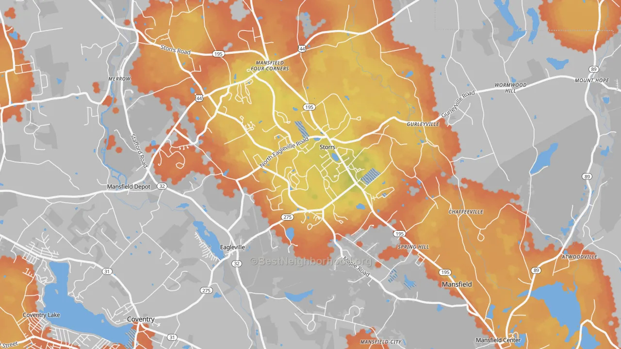 Bike Grade map of 06268, CT