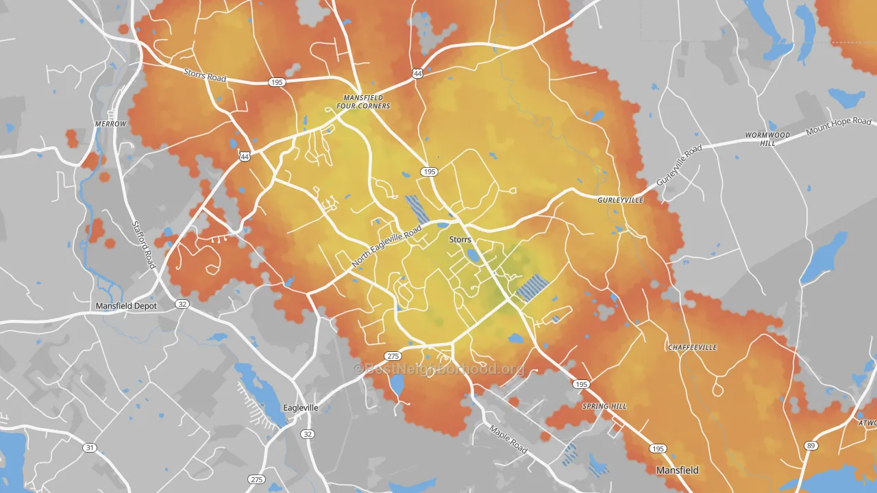 Bike Grade map of 06269, CT