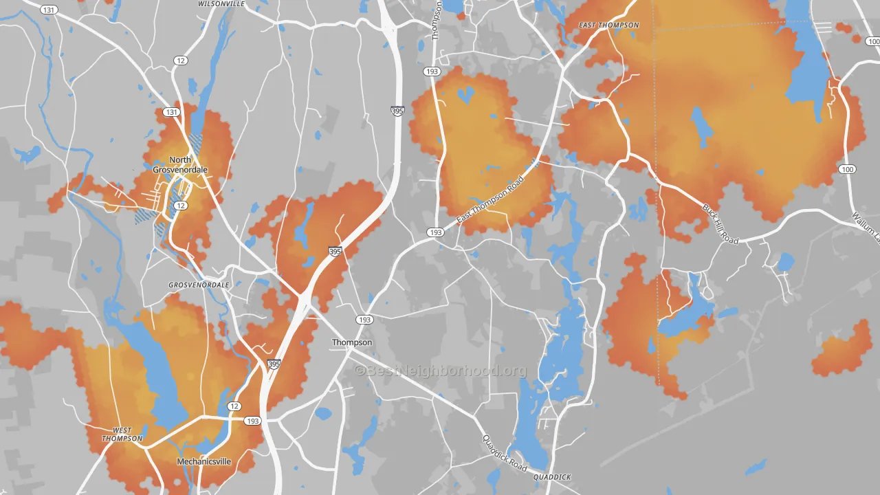 Bike Grade map of 06277, CT