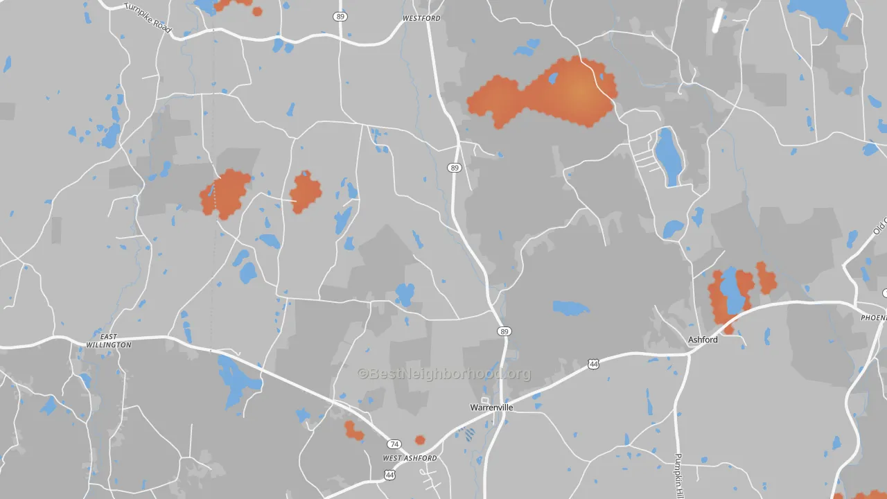 Bike Grade map of 06278, CT