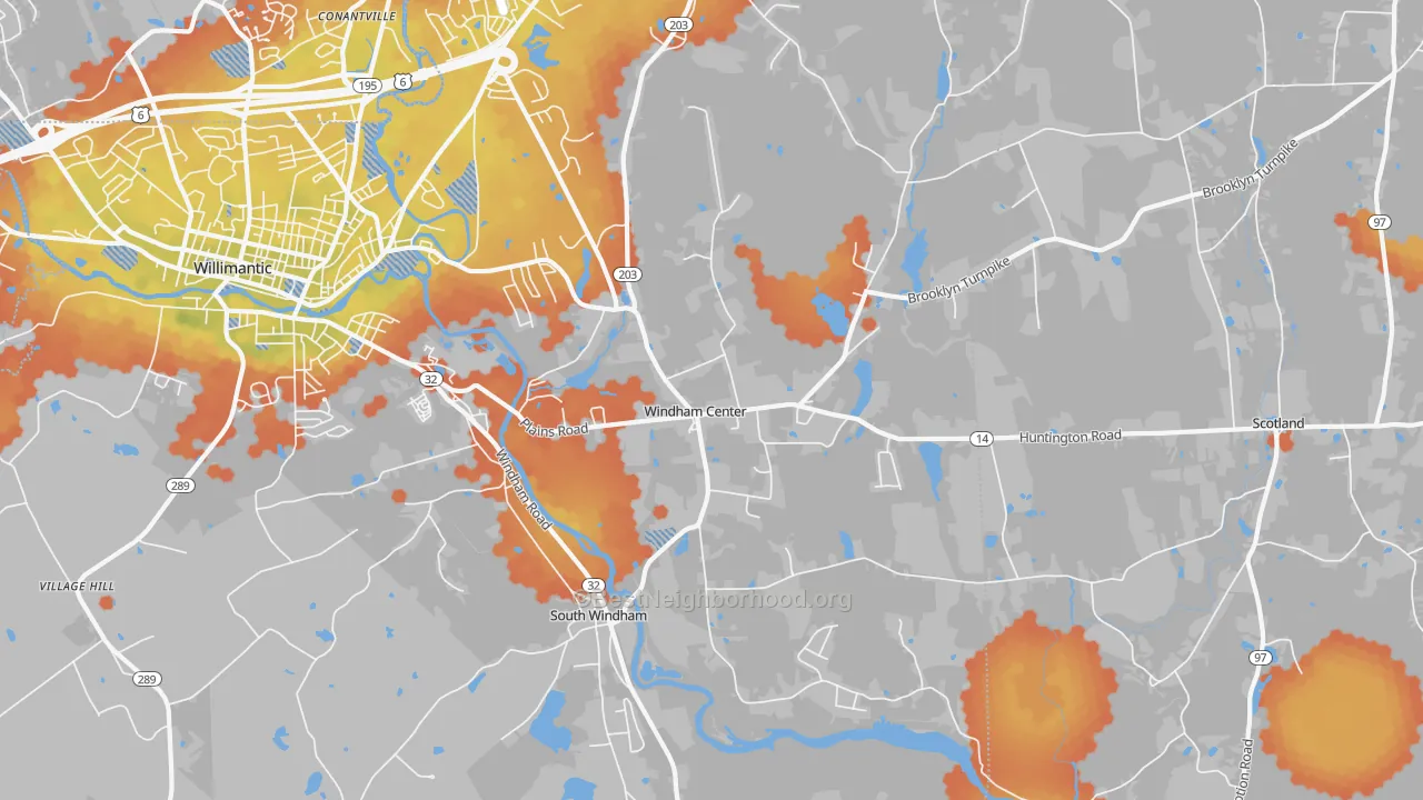 Bike Grade map of 06280, CT