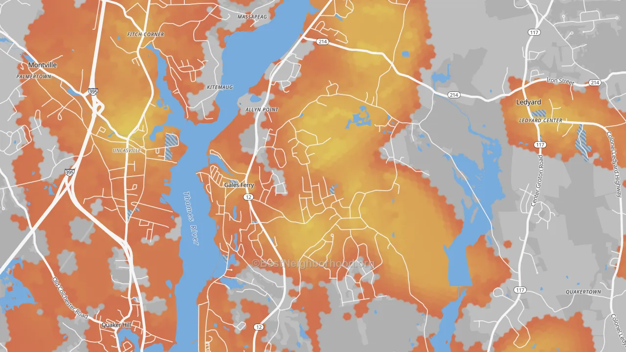 Bike Grade map of 06335, CT