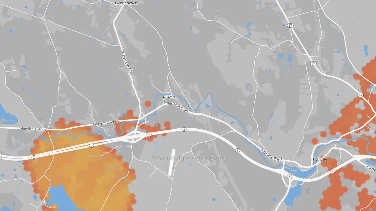 Bike Grade map of 06336, CT