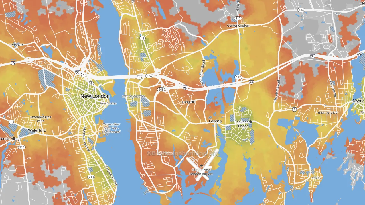 Bike Grade map of 06340, CT