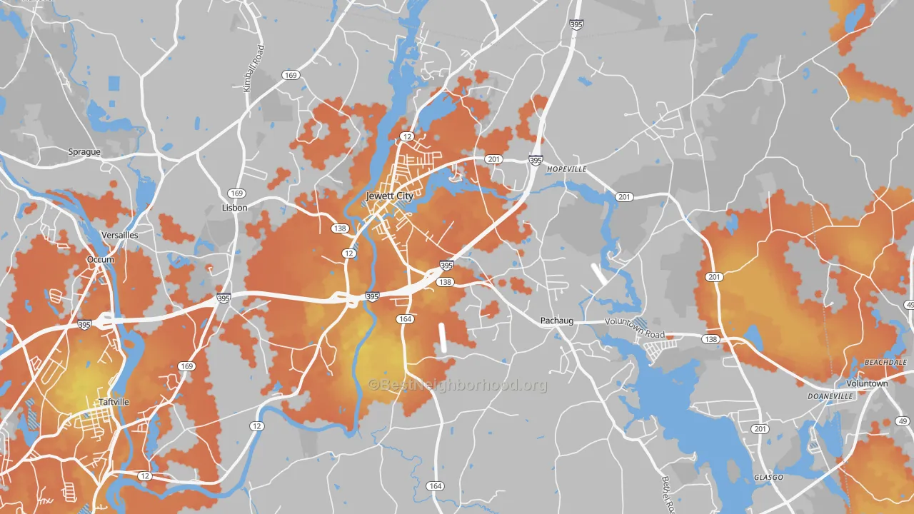 Bike Grade map of 06351, CT