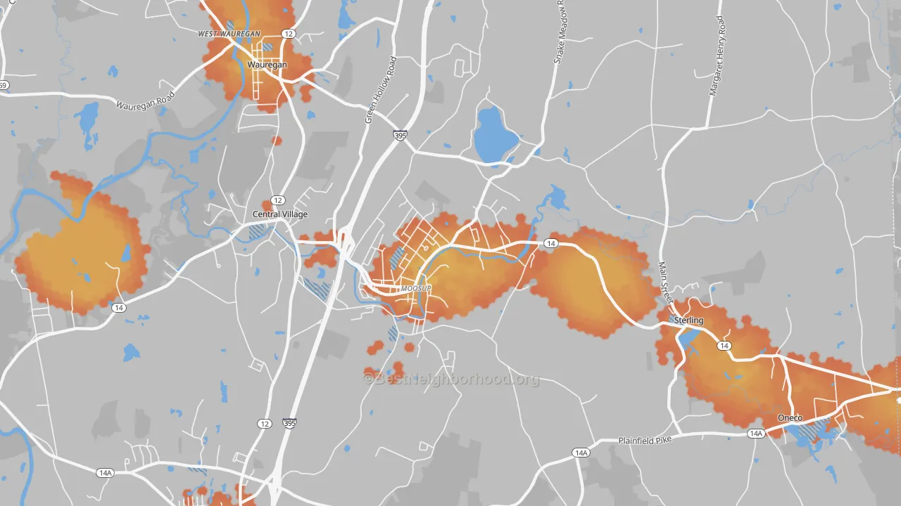 Bike Grade map of 06354, CT