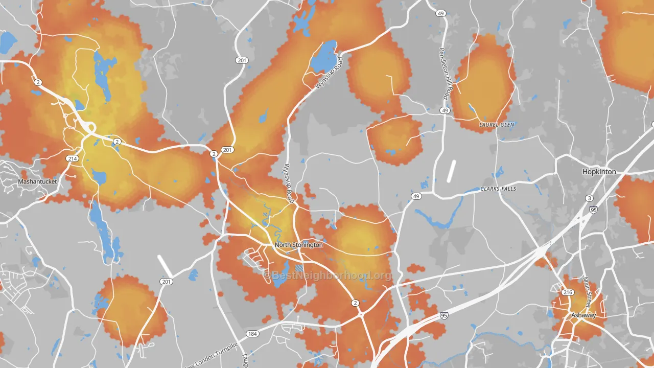 Bike Grade map of 06359, CT