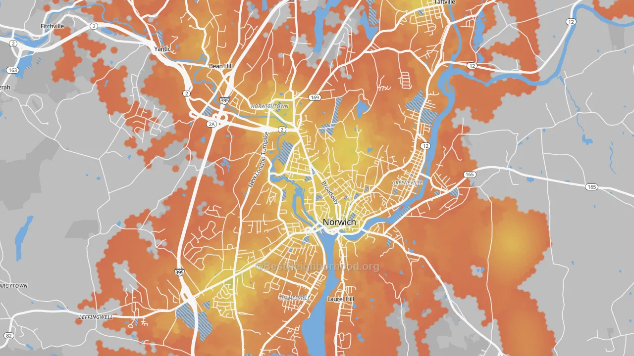 Bike Grade map of 06360, CT