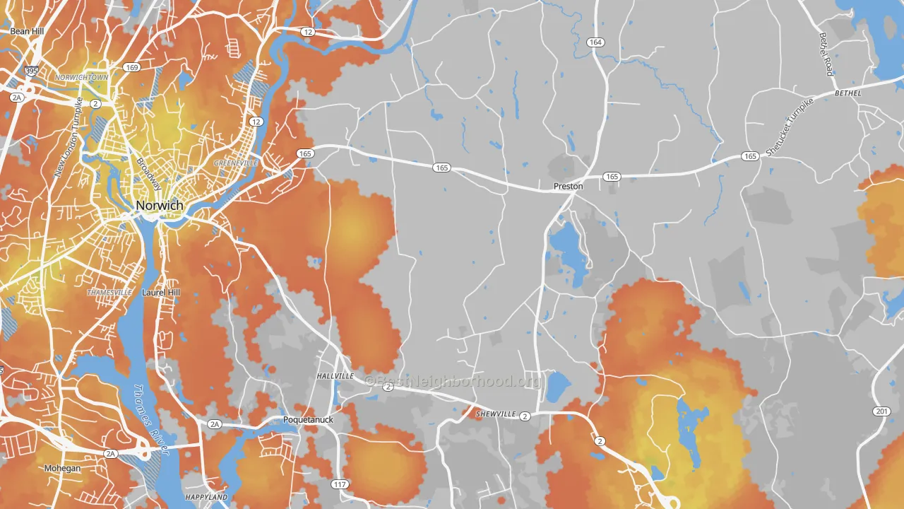 Bike Grade map of 06365, CT