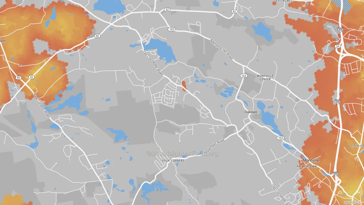 Bike Grade map of 06370, CT