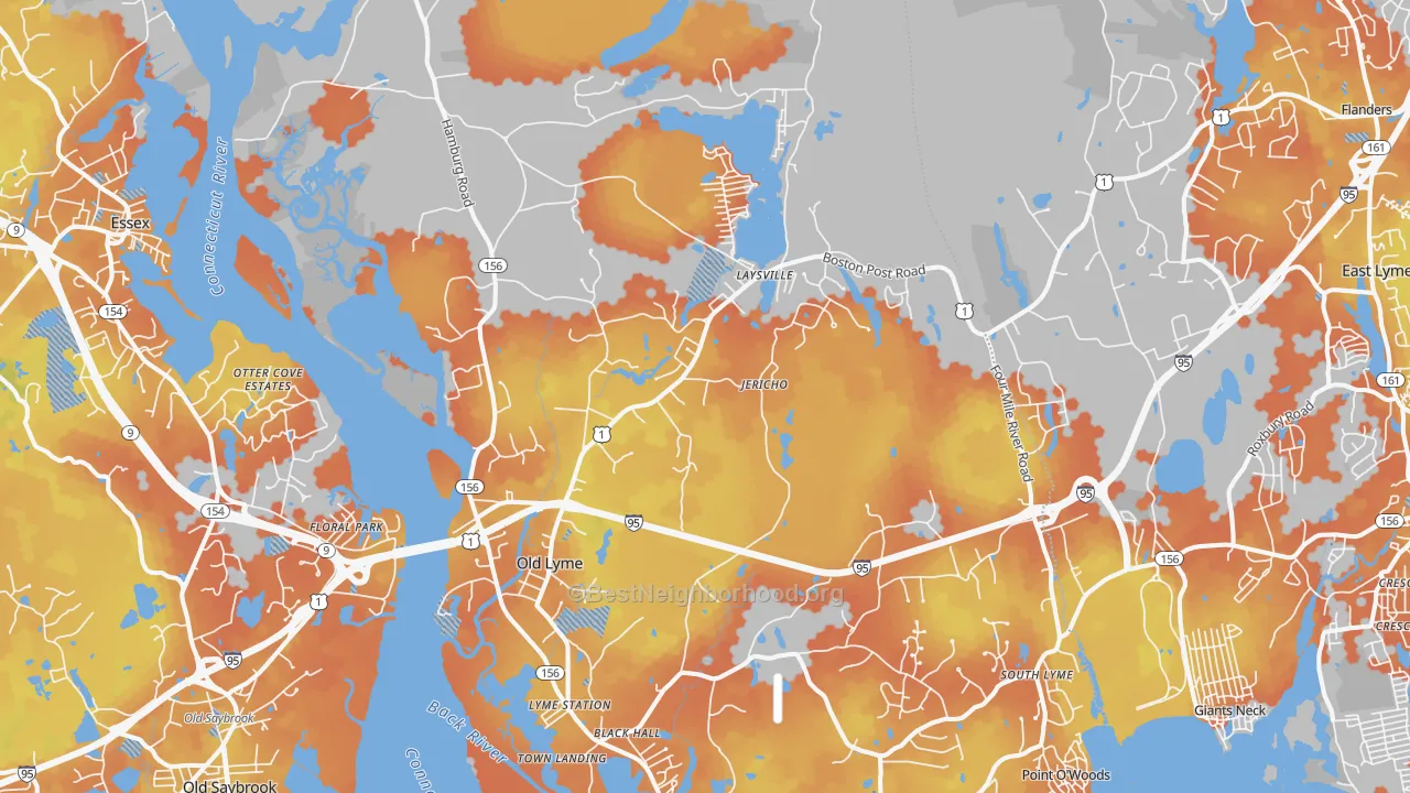 Bike Grade map of 06371, CT