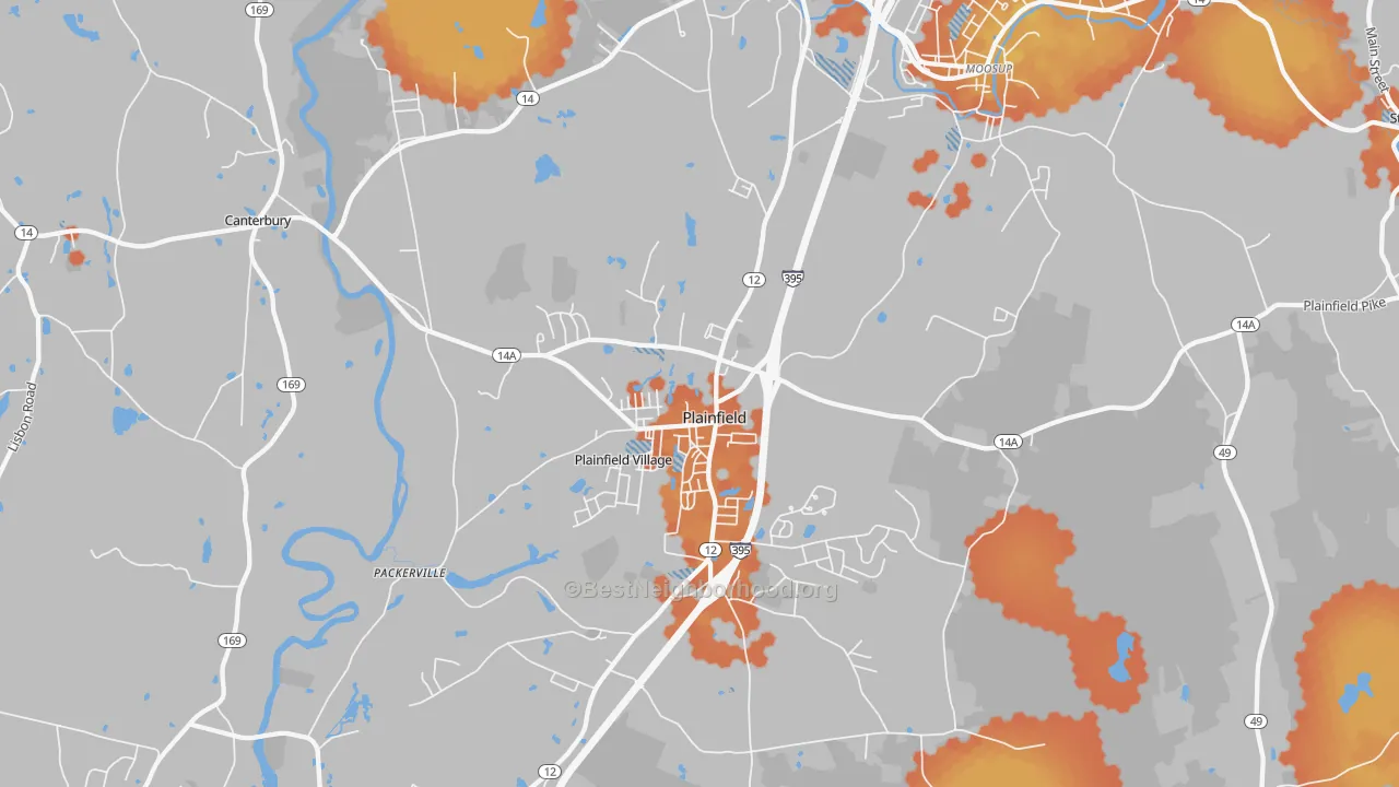 Bike Grade map of 06374, CT