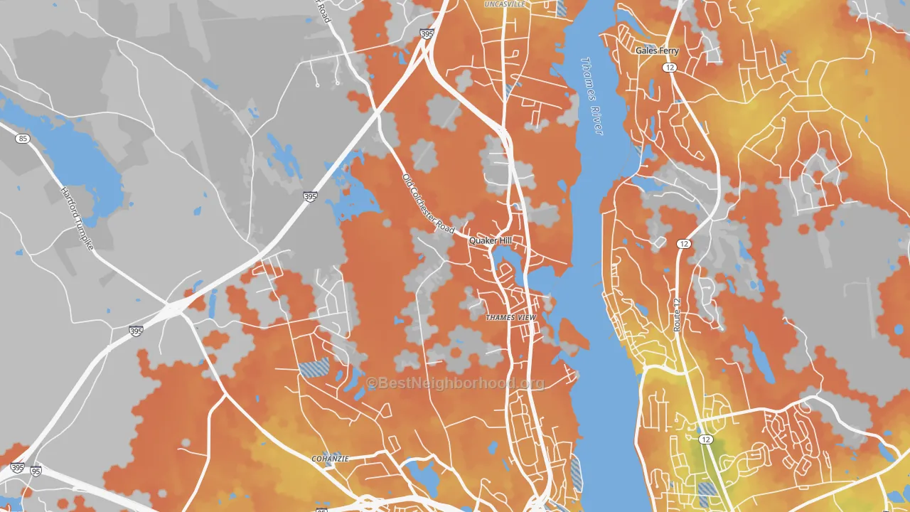 Bike Grade map of 06375, CT