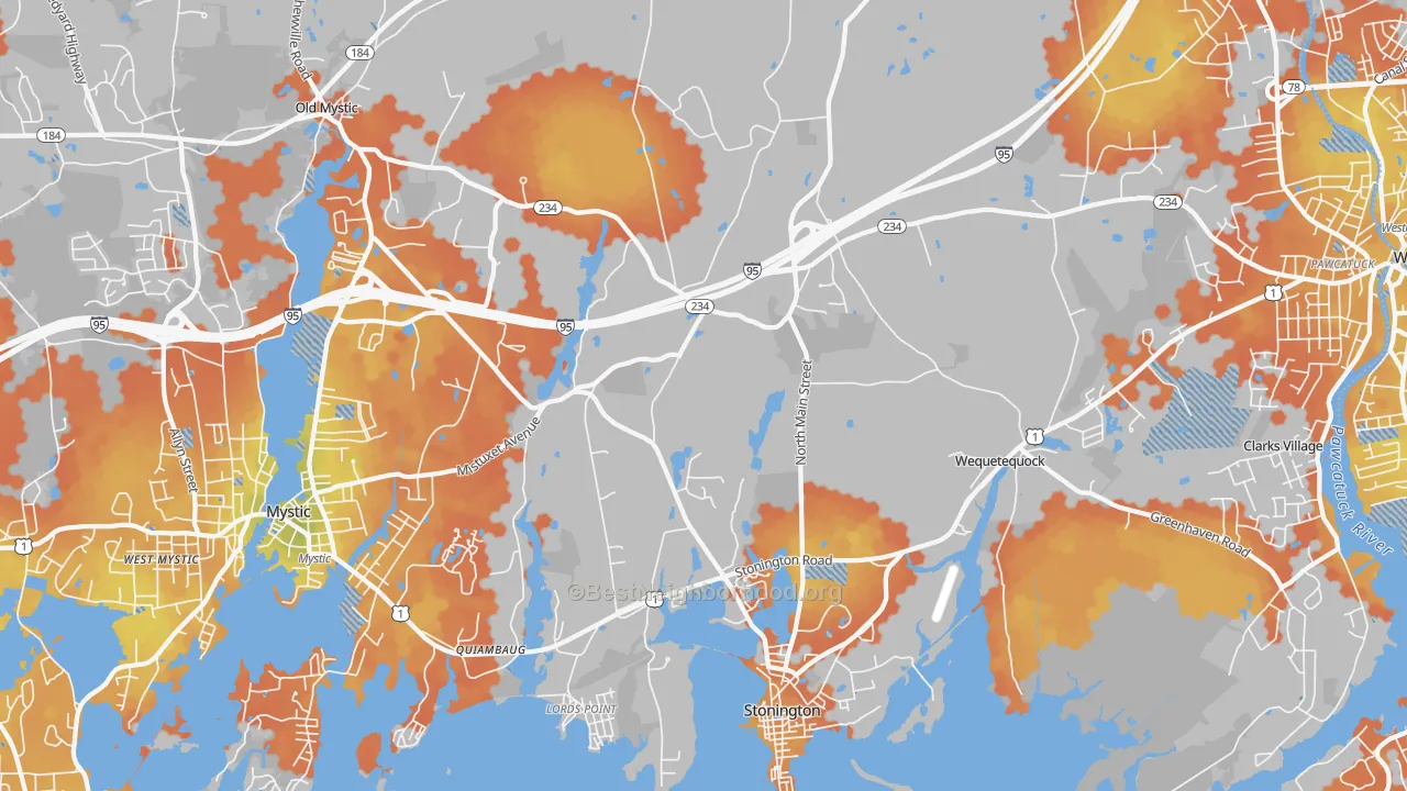 Bike Grade map of 06378, CT