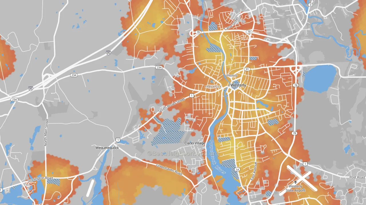 Bike Grade map of 06379, CT