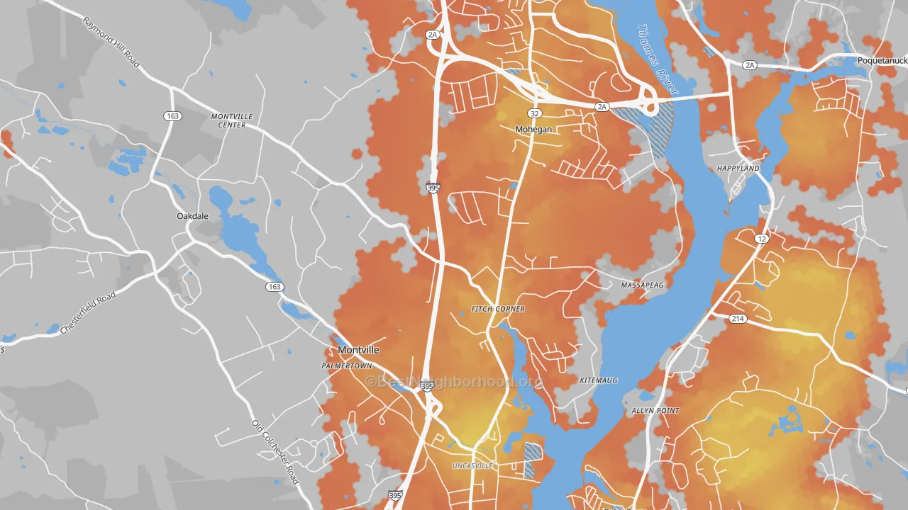 Bike Grade map of 06382, CT