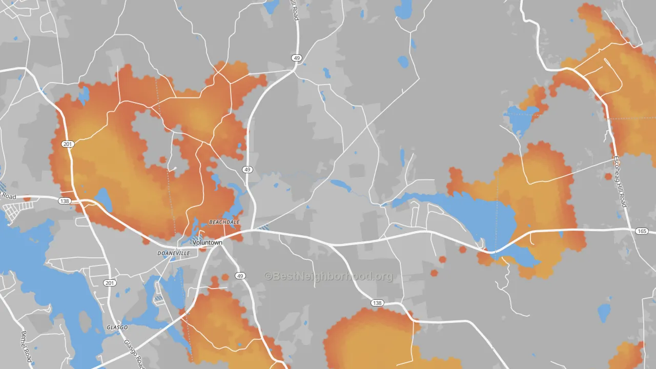 Bike Grade map of 06384, CT