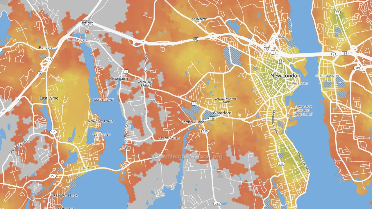 Bike Grade map of 06385, CT