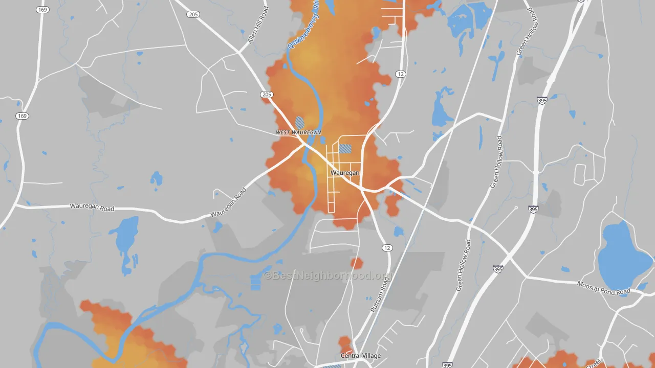 Bike Grade map of 06387, CT