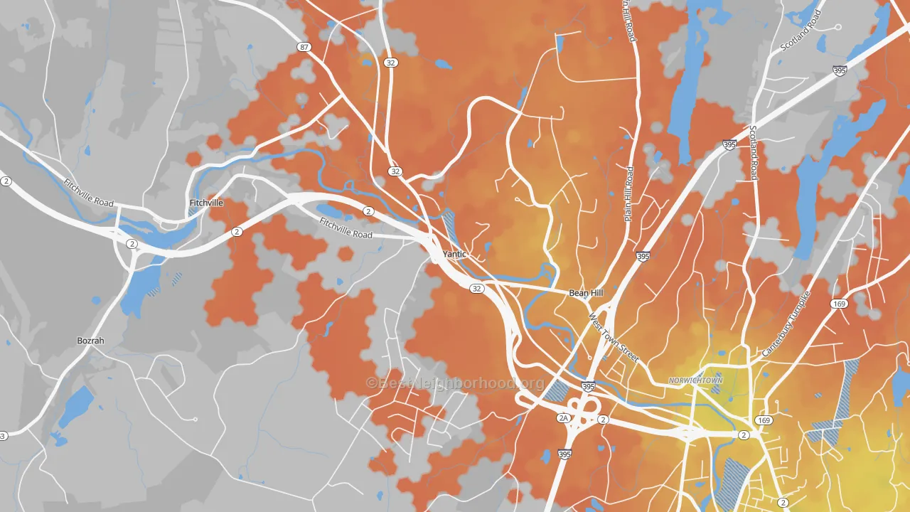 Bike Grade map of 06389, CT