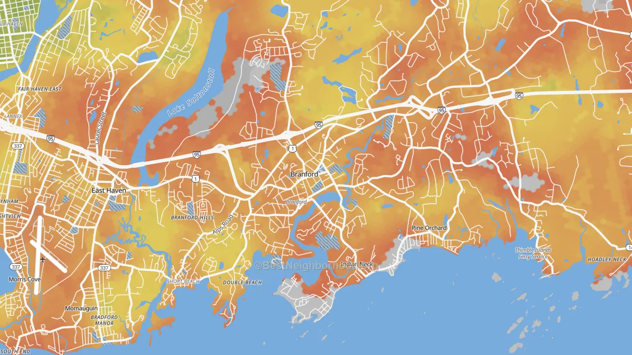 Bike Grade map of 06405, CT