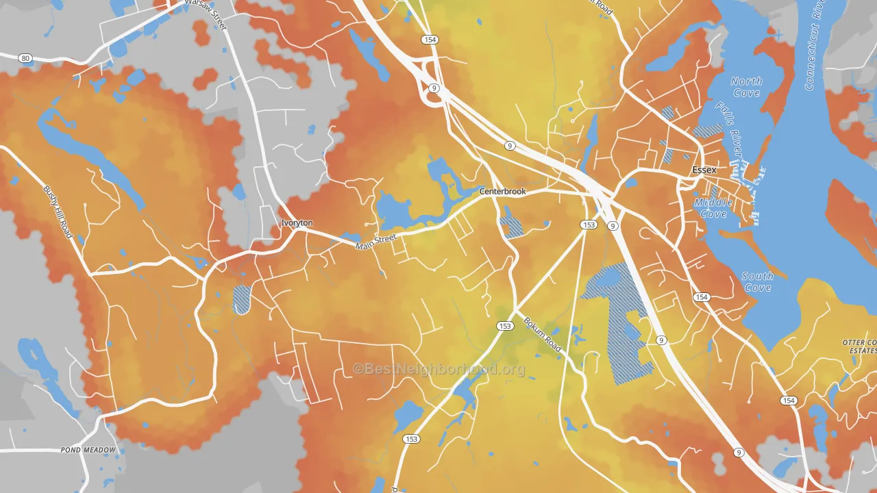 Bike Grade map of 06409, CT