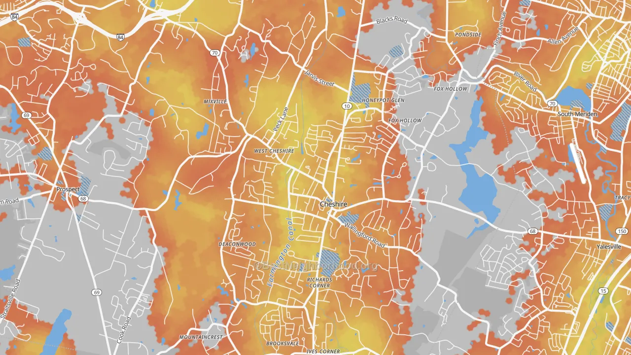 Bike Grade map of 06410, CT