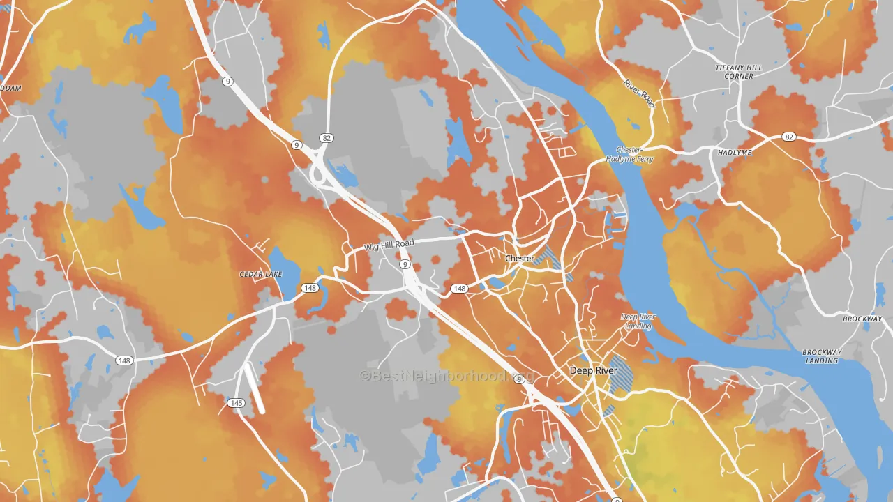 Bike Grade map of 06412, CT