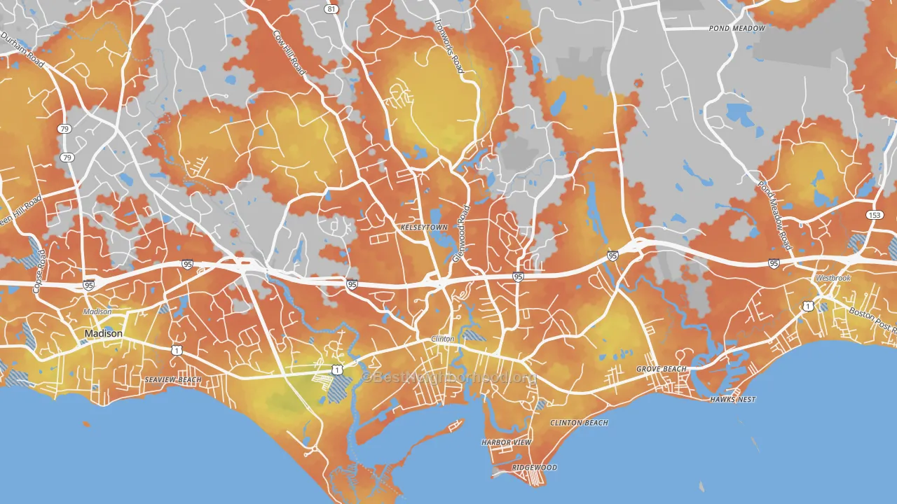 Bike Grade map of 06413, CT