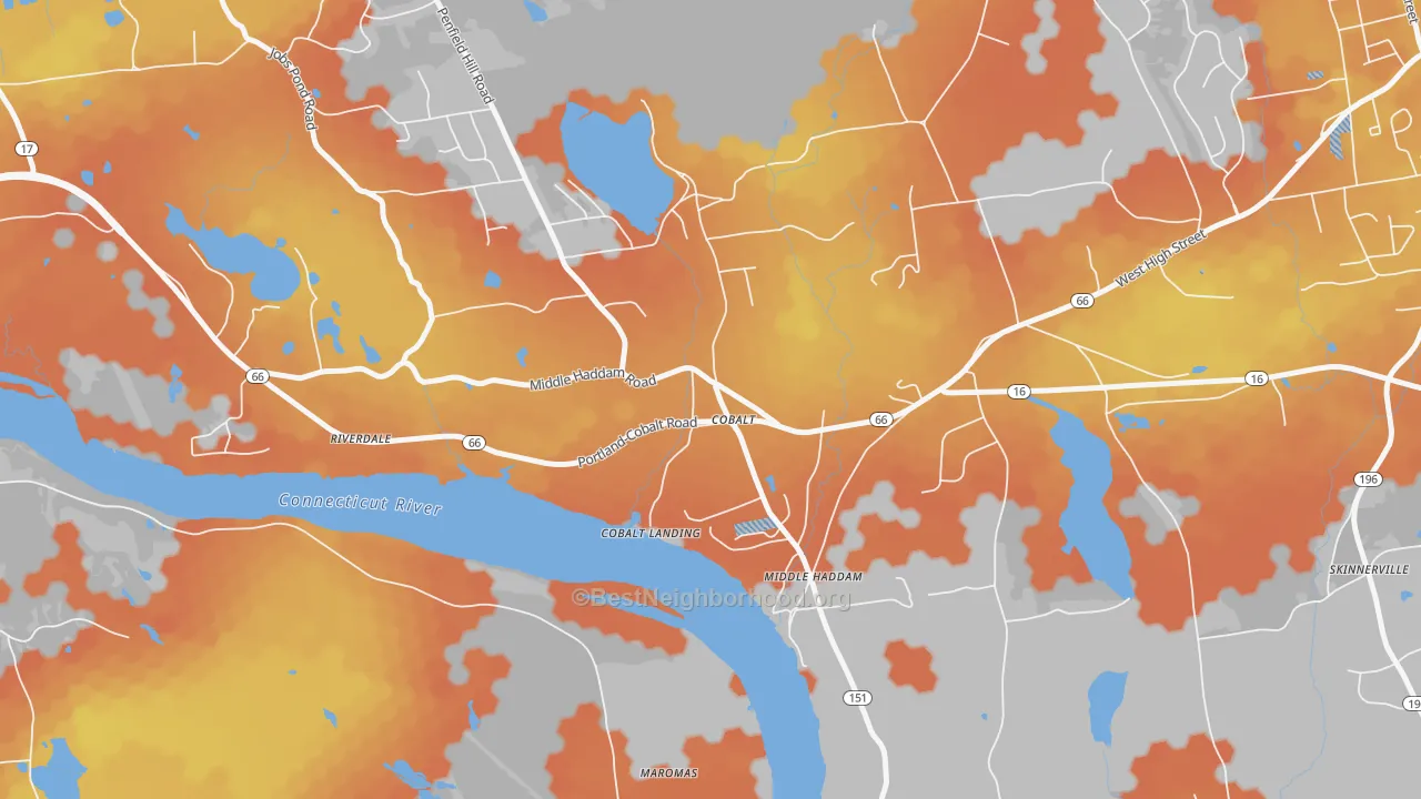 Bike Grade map of 06414, CT