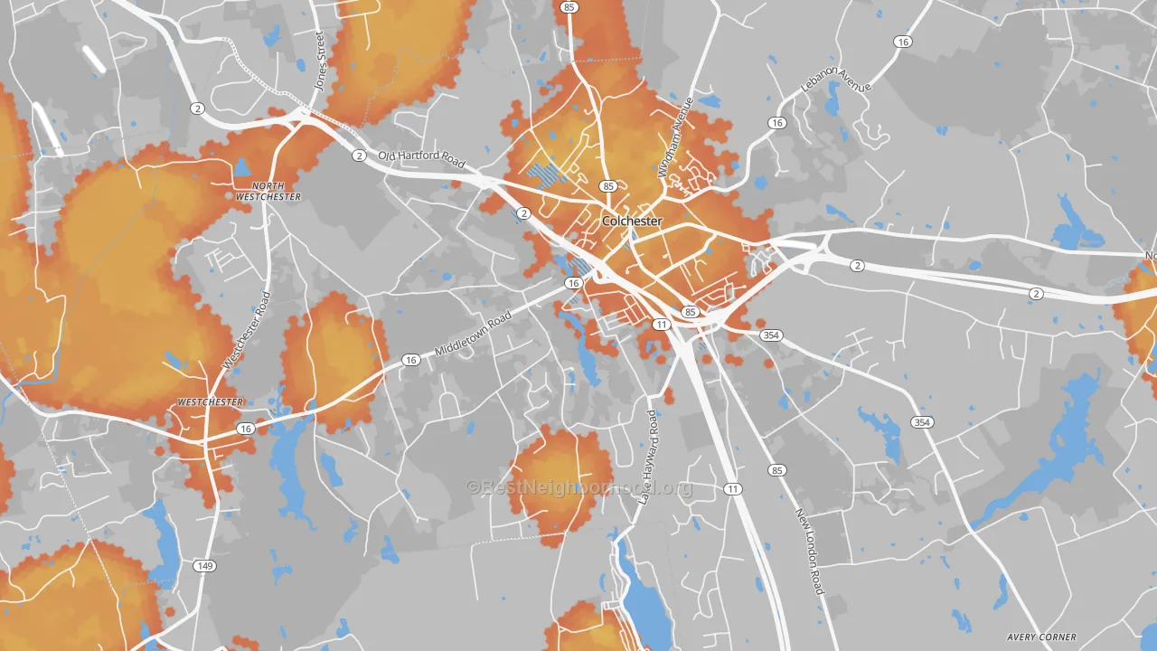 Bike Grade map of 06415, CT