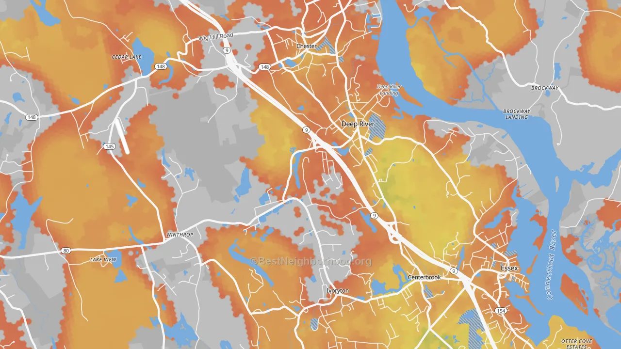 Bike Grade map of 06417, CT