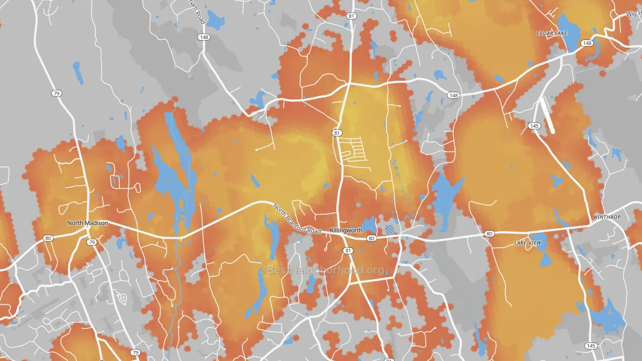 Bike Grade map of 06419, CT