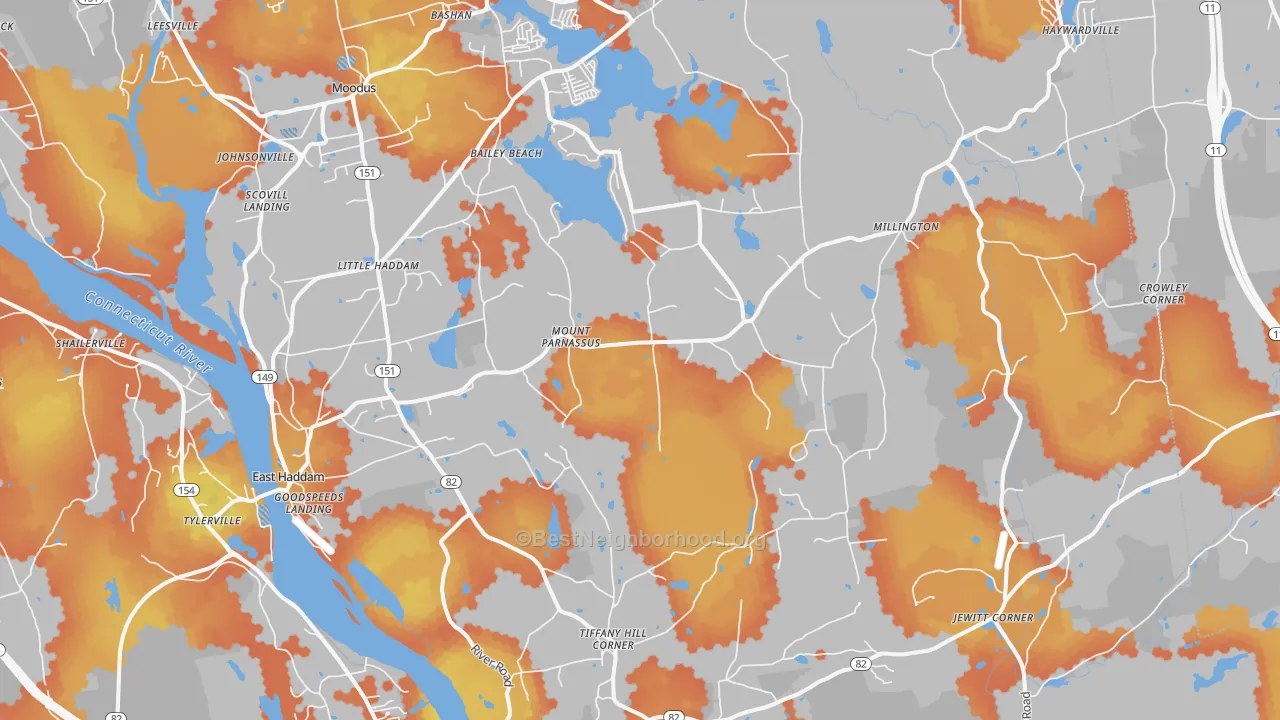 Bike Grade map of 06423, CT