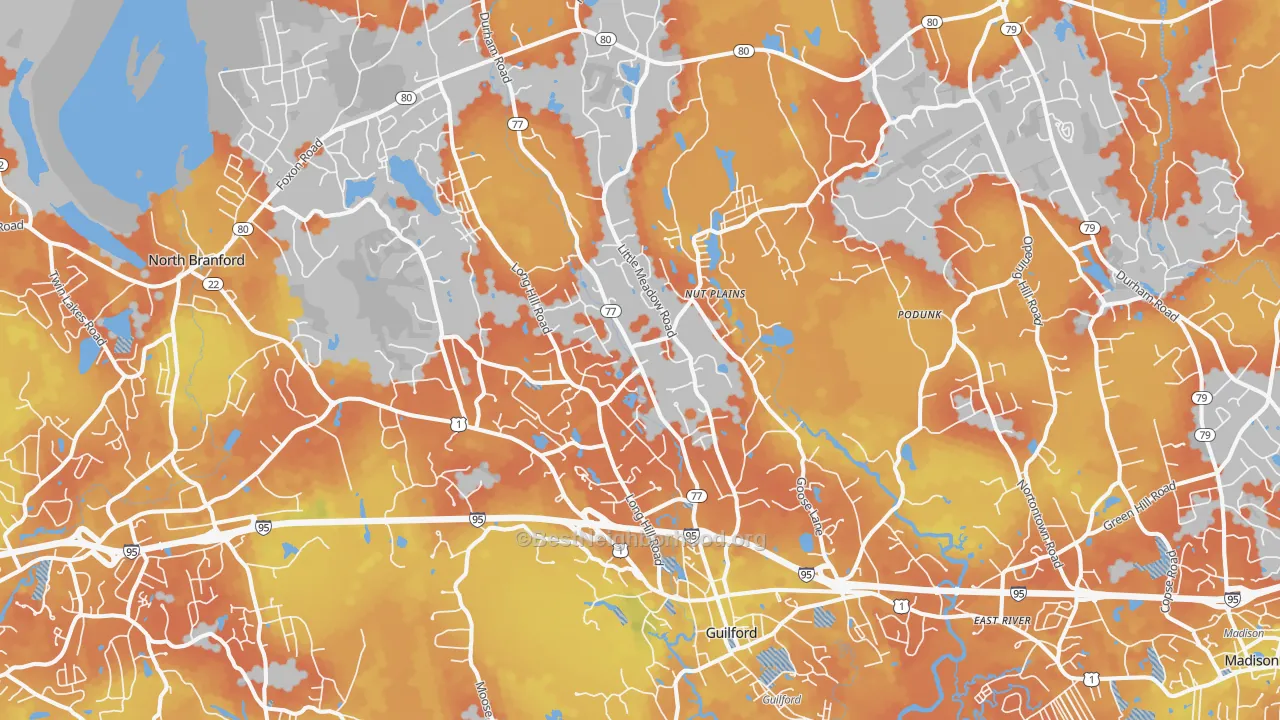Bike Grade map of 06437, CT